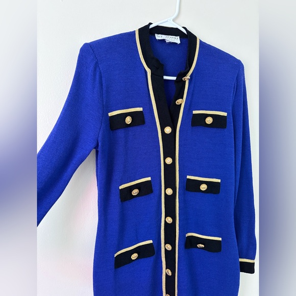 St. John Collection Santana Knit Royal Blue Long Sleeve Button Down Dress Size 4 - Picture 4 of 15